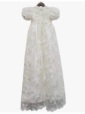 White Lace Christening Gown and Bonnet,Vintage Style Baptism Dress
Size 12Month